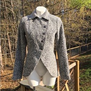 Reimagined black/white nubby woven petal front pea coat sz S